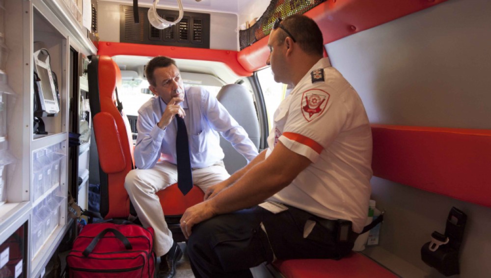 ICRC President Peter Maurer with Magen David Adom ambulance