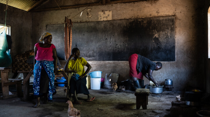 A school classroom has been converted into living quarters by residents whose homes have been destroyed in West Nykach, Kisumu County, Kenya, Monday, Dec 16, 2019. Heavy rains have hit Kenya particularly hard this year, killing crops and displacing tens of thousands of people throughout the country. Mackenzie Knowles-Coursin/ICRC